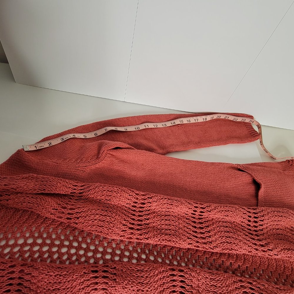 Angel of the North, Deep Orange Knit w Crochet Detail Cardigan Sweater, Size M. - Picture 11 of 12